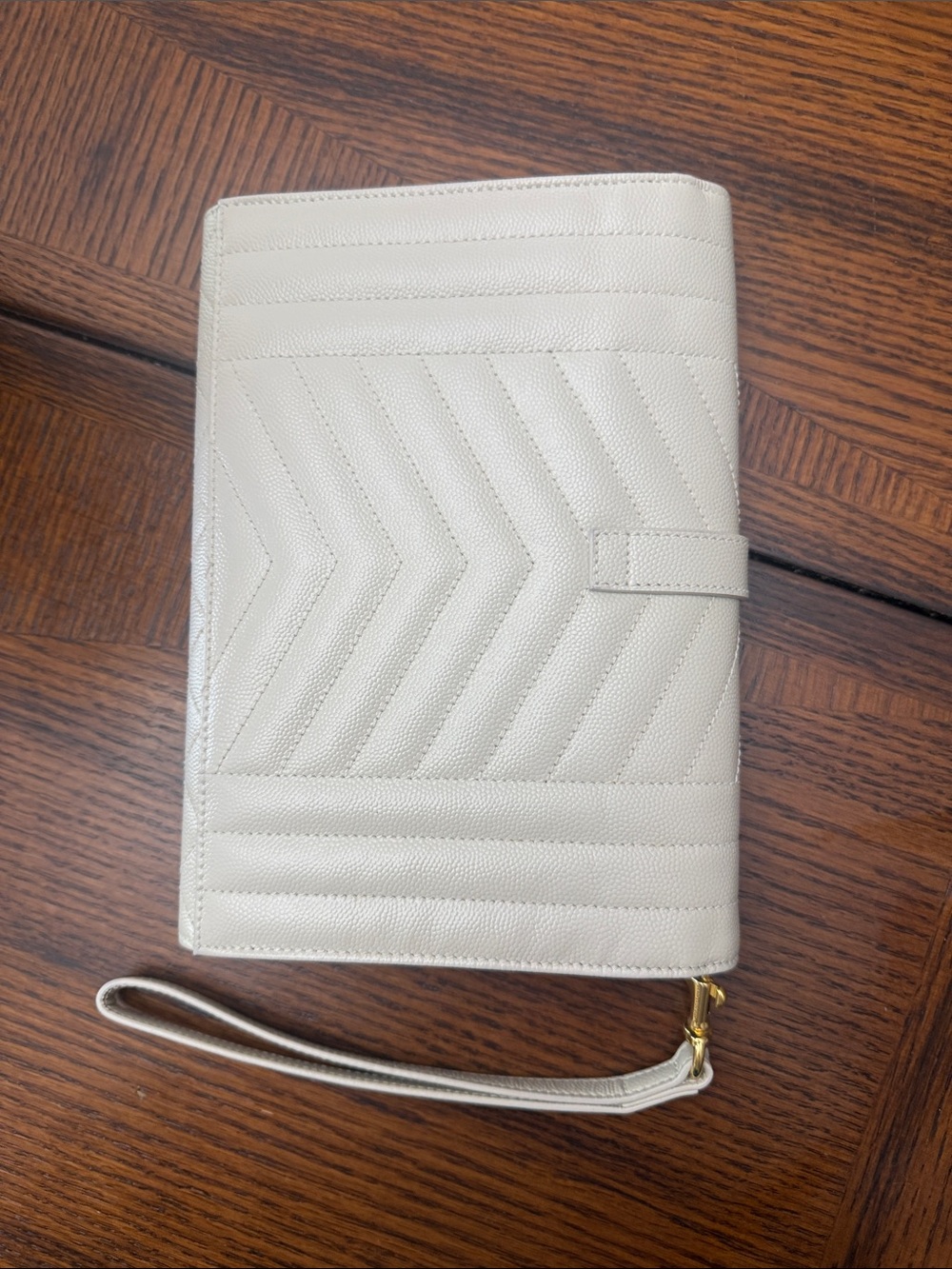 Saint Laurent Crema Soft Quilted Envelope Wristlet with Gold YSL Emblem - Picture 2 of 4